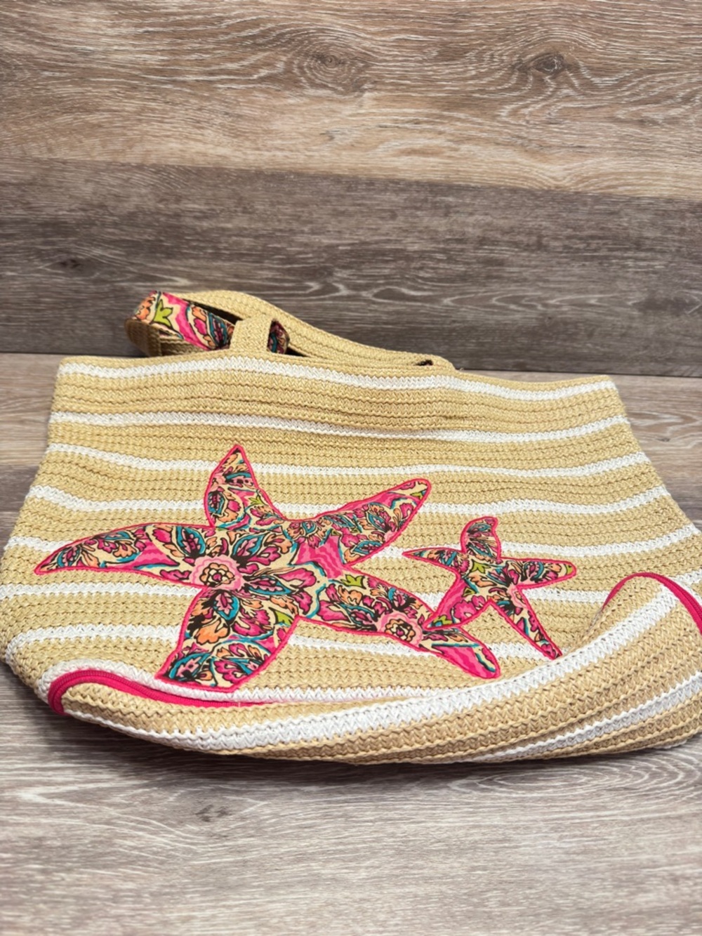 Vera Bradley Seashore beach bag sunburst floral starfish straw tote - Picture 7 of 13